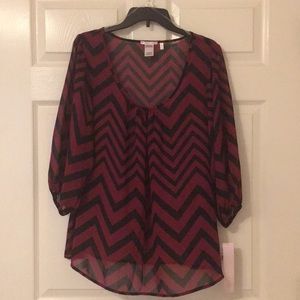 Dark Red and Black Chevron Blouse
